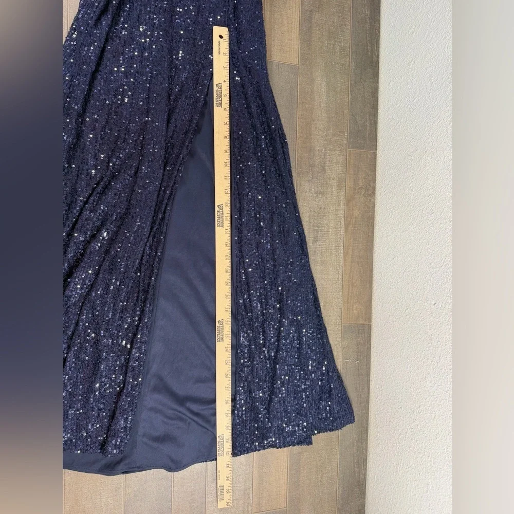 NEW Ieena by Mac Duggal V-Neck Sequin Gown in Navy - Picture 11 of 11